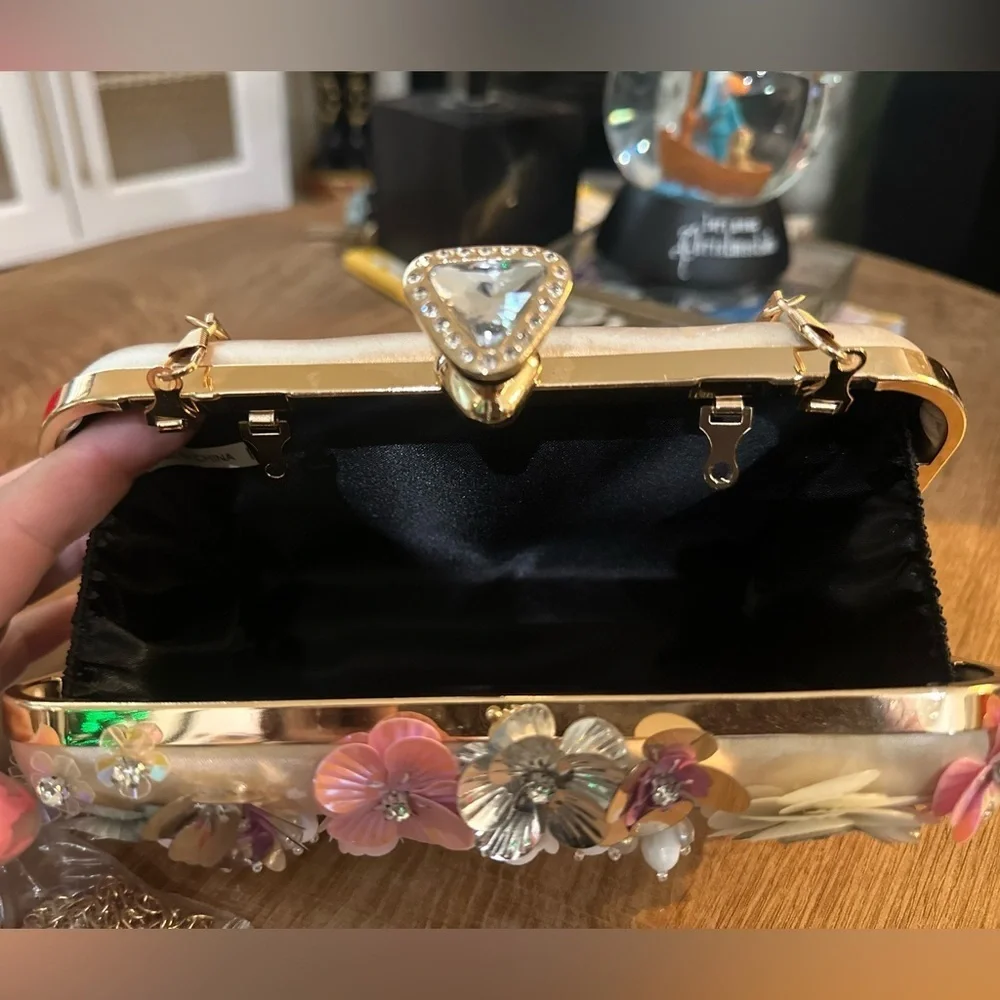 Floral Embellished Clutch with Chain